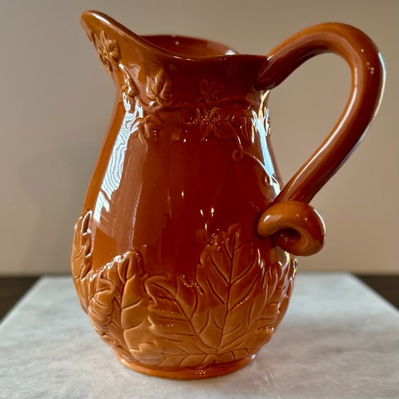 Harvest Pitcher - Burnt Orange Ceramic Pitcher with Fall Motif - Picture 2 of 5